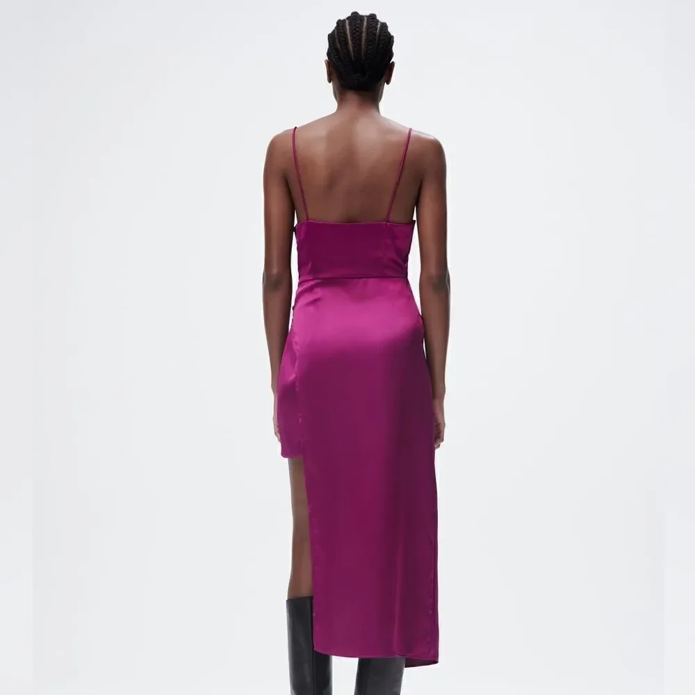 Zara SATIN EFFECT ASYMMETRIC DRESS New - Picture 7 of 12